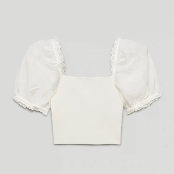 🤍 Aritzia Sheer Puff-Sleeve Crop Top - Picture 2 of 7
